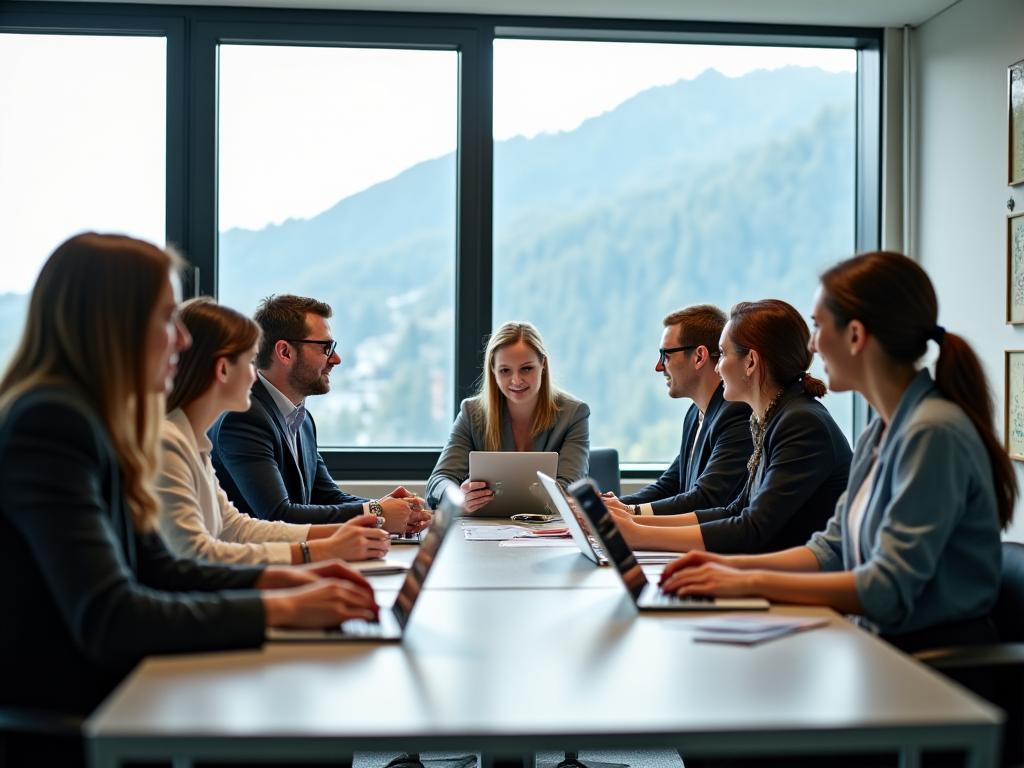 The AlpsResorts team of Swiss travel experts in their office in Chur